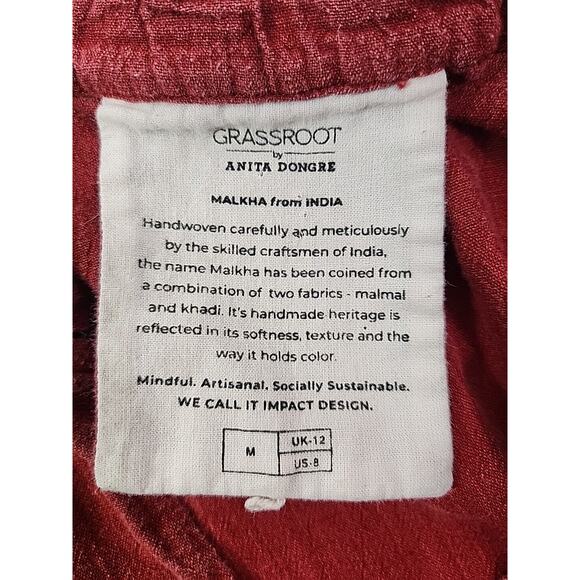 Grassroot Anita Dongre Anthro Midi Shift Dress M 8 Red Cotton L/S Lagenlook - Picture 5 of 10